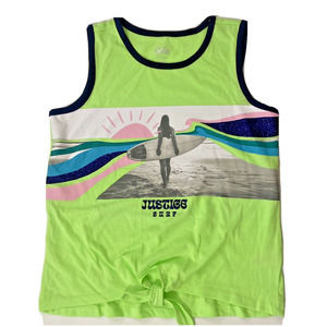 Justice Girls Surf Beach Green Sparkle Tank Top Tie Glitter Multicolor Size M 10